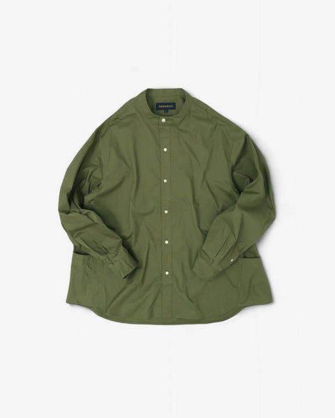 WORKWARE shirt GREEN / MEDIUM FINE COTTON BAND COLLAR SNAP SHIRT #723