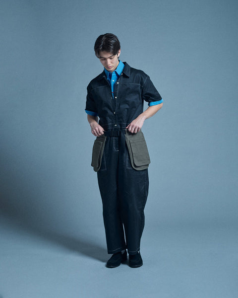 WORKWARE pants BLACK / SMALL FINE COTTON JUMPSUIT #699