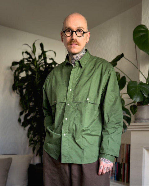 WORKWARE shirt GREEN / LARGE FINE COTTON OUTDOOR SHIRT #567