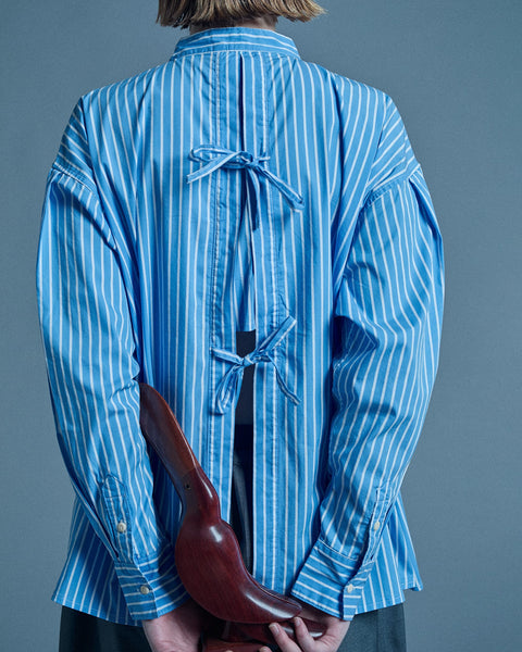 mrs.workware shirt STRIPE / ONE SIZE MRS.WORKWARE BAND COLLAR SPLIT-BACK SHIRT #713