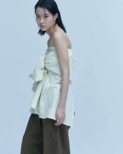 mrs.workware shirt LIGHT YELLOW / ONE SIZE MRS.WORKWARE BAND COLLAR SPLIT-BACK SHIRT #713