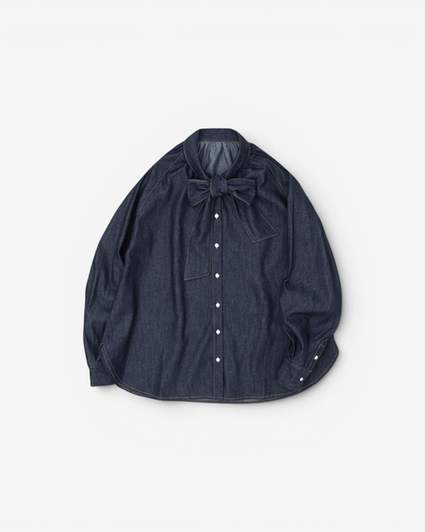 mrs.workware tops DENIM / ONE SIZE MRS.WORKWARE BOWTIE SHIRT #743