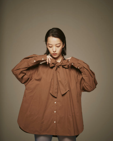 mrs.workware tops BROWN / ONE SIZE MRS.WORKWARE BOWTIE SHIRT #743