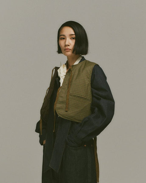 mrs.workware jackets BROWN/HOUNDSTOOTH / ONE SIZE MRS.WORKWARE REVERSIBLE LINER SHORT VEST #612