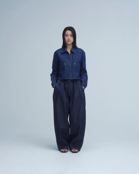 mrs.workware shirt DENIM / ONE SIZE MRS.WORKWARE SLUB DENIM CROPPED SHIRT #686