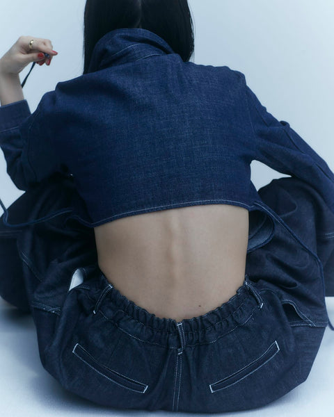 mrs.workware shirt DENIM / ONE SIZE MRS.WORKWARE SLUB DENIM CROPPED SHIRT #686