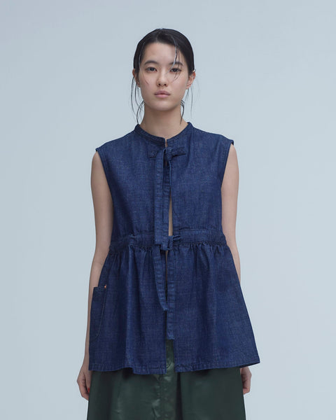 mrs.workware tops SLUB DENIM / ONE SIZE MRS.WORKWARE UTILITY TIE VEST #711