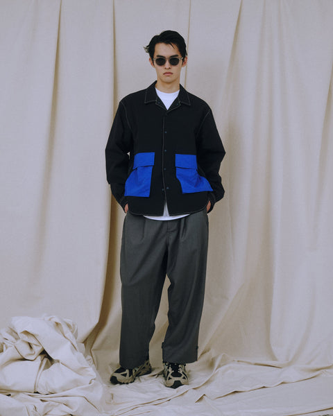 WORKWARE shirt NAVY / MEDIUM NYLON 2 TONE OPEN COLLAR SHIRT #671