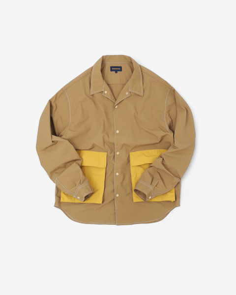 WORKWARE shirt CAMEL / MEDIUM NYLON 2 TONE OPEN COLLAR SHIRT #671