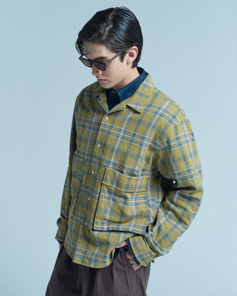 WORKWARE shirt CHECKS / MEDIUM OPEN COLLAR TWILL SHIRT #706