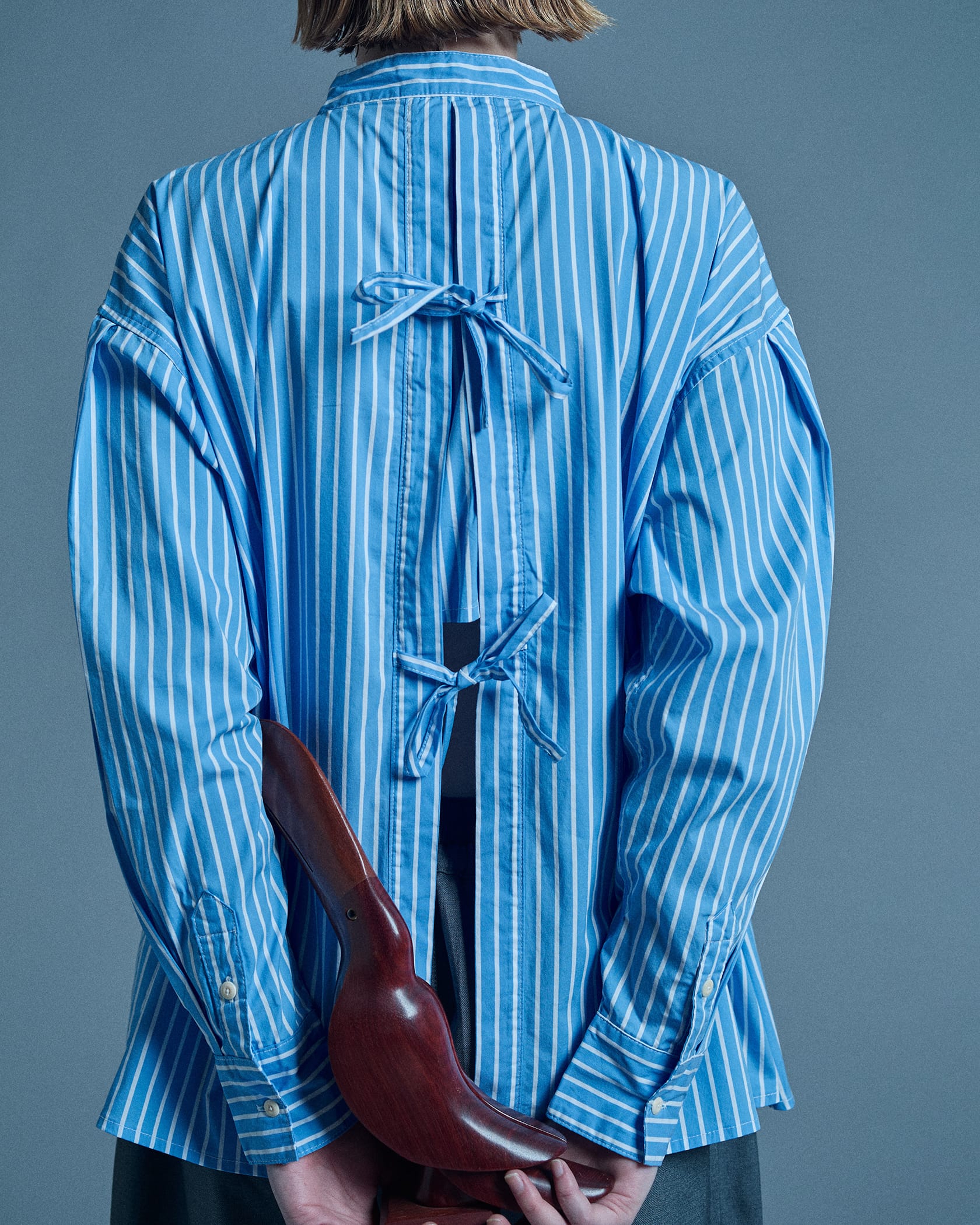 MRS.WORKWARE BAND COLLAR SPLIT-BACK SHIRT #713
