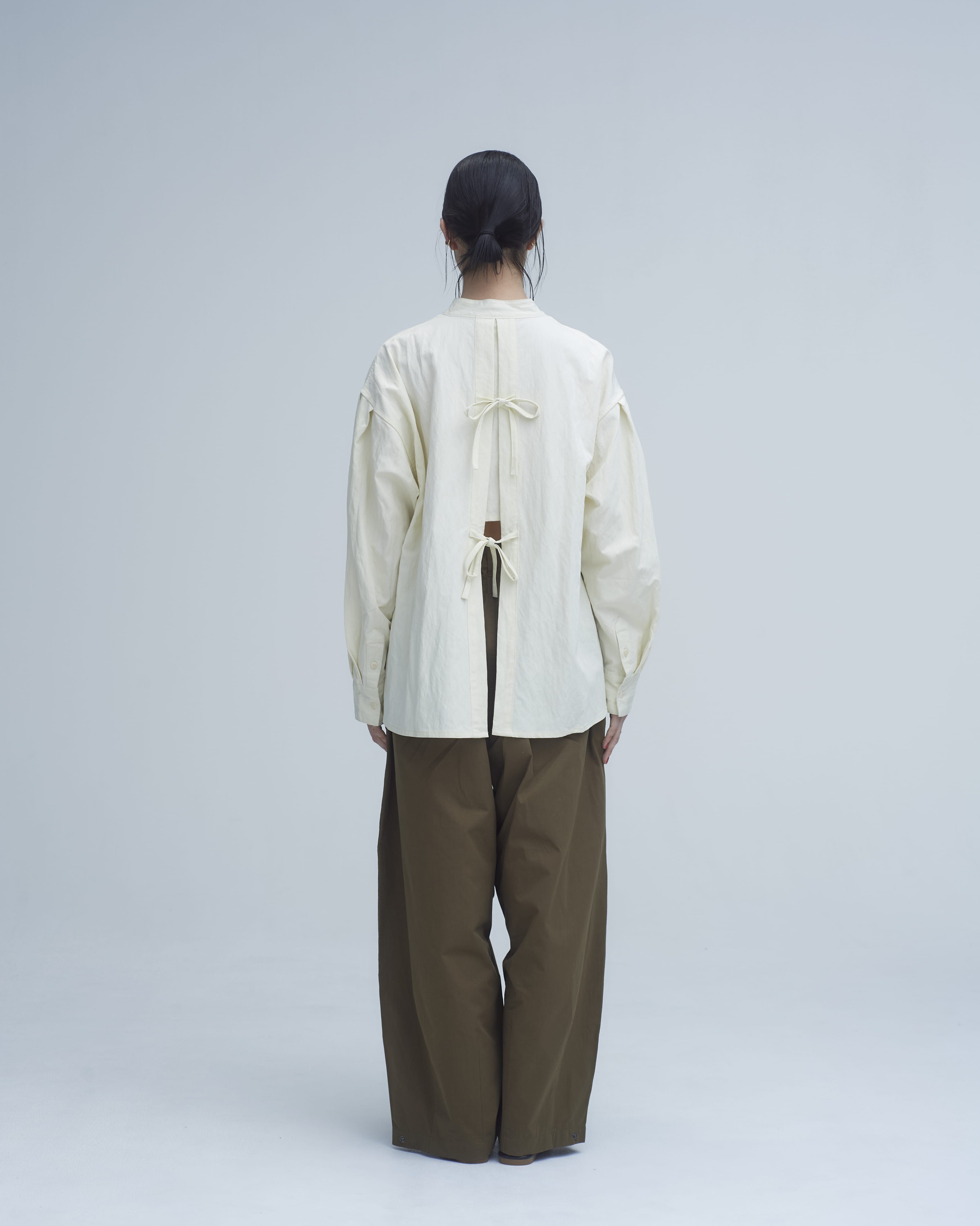MRS.WORKWARE BAND COLLAR SPLIT-BACK SHIRT #713