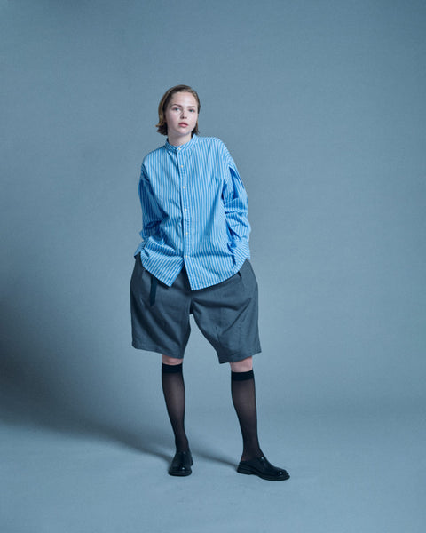 mrs.workware shirt MRS.WORKWARE BAND COLLAR SPLIT-BACK SHIRT #713