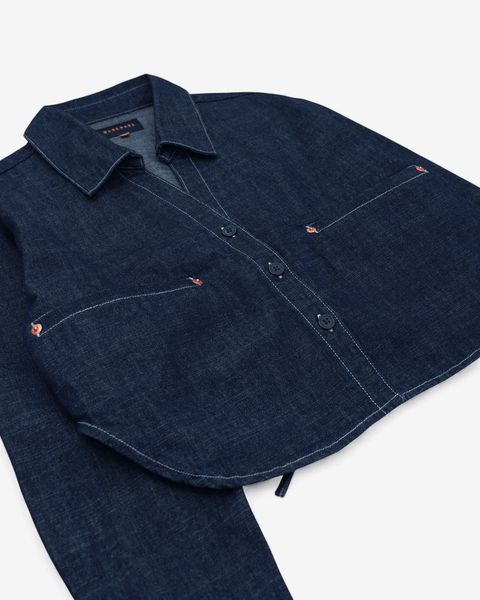 mrs.workware shirt DENIM / ONE SIZE MRS.WORKWARE SLUB DENIM CROPPED SHIRT #686
