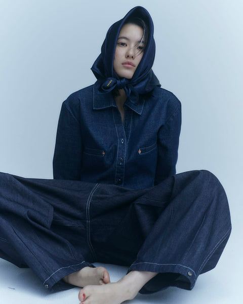 mrs.workware shirt DENIM / ONE SIZE MRS.WORKWARE SLUB DENIM CROPPED SHIRT #686