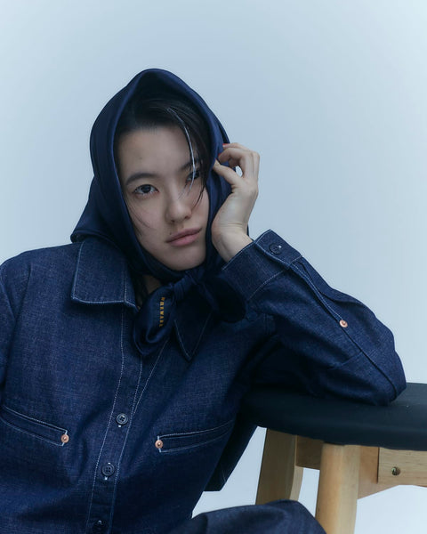 mrs.workware shirt DENIM / ONE SIZE MRS.WORKWARE SLUB DENIM CROPPED SHIRT #686