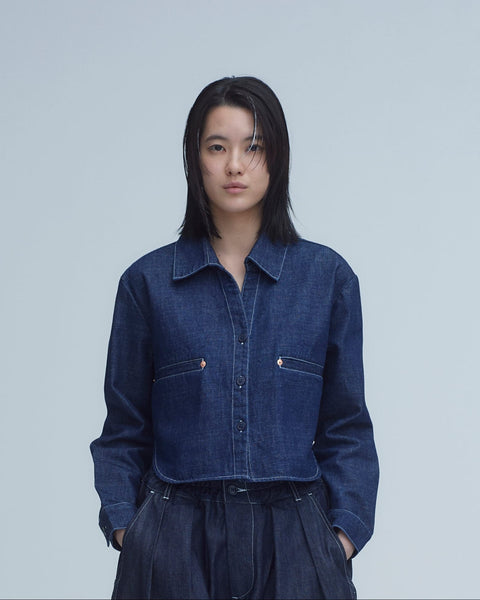 mrs.workware shirt DENIM / ONE SIZE MRS.WORKWARE SLUB DENIM CROPPED SHIRT #686